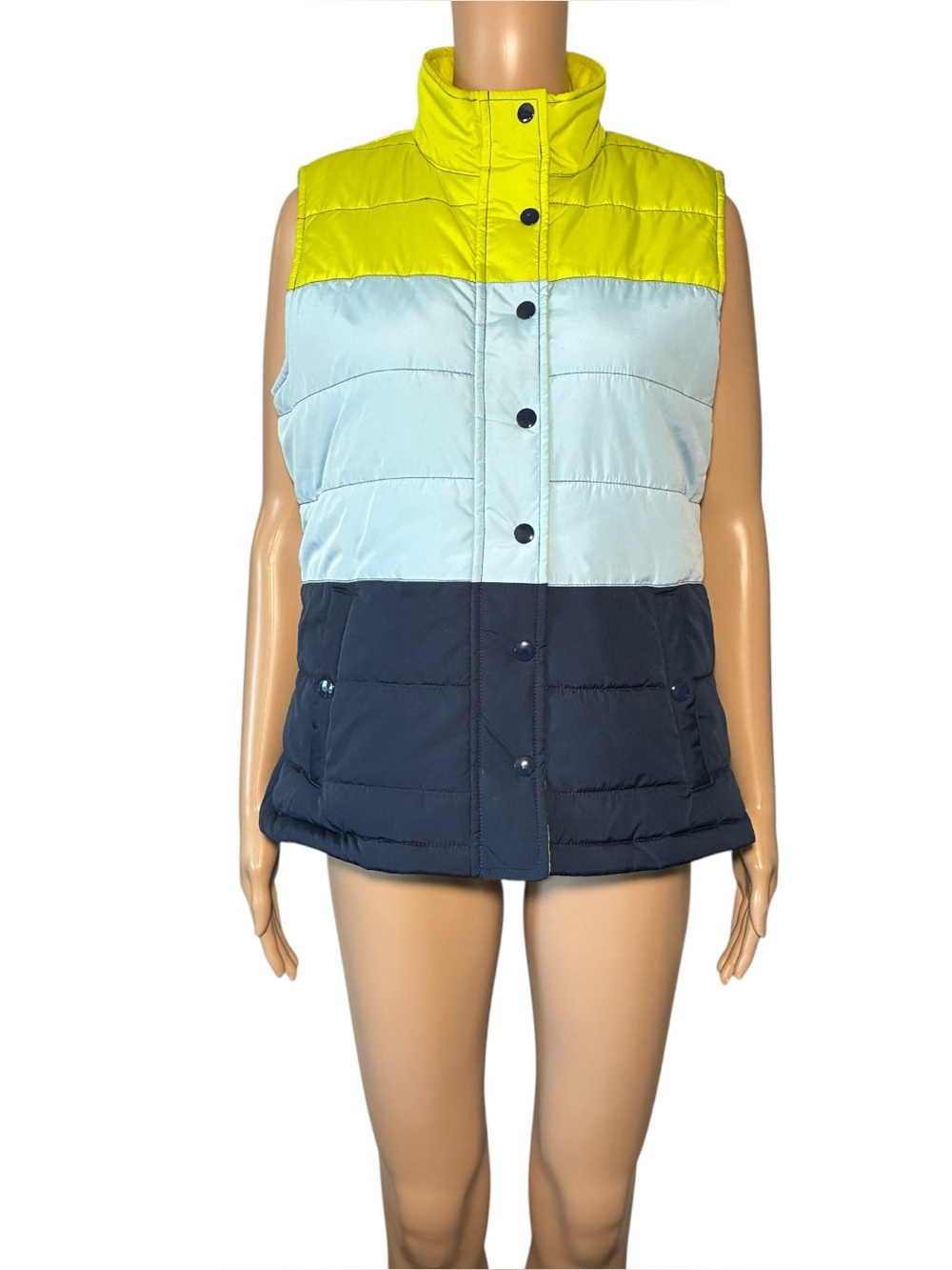 Style & Co Women's Puffer Vest Jacket M Color-Block Side Pockets 100% Polyester